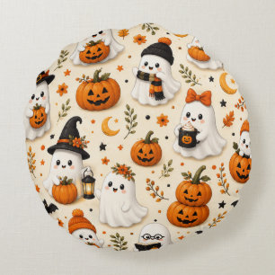 Coussins Ronds Motif Halloween Citrouille et Fantôme Mignon