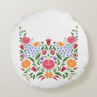Coussins Ronds Motif hongrois de gens - fleur de broderie de