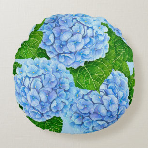 Coussins Ronds Motif hydrangée bleu
