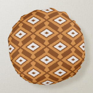 Coussins Ronds Motif Ikat - Marron, Rouille et Crème