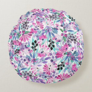 Coussins Ronds Motif incomparable de fleurs et de baies violettes