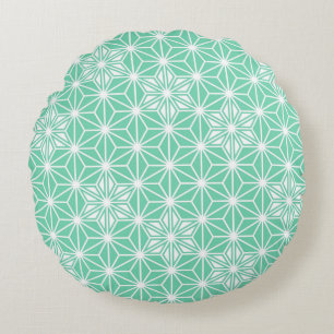 Coussins Ronds Motif japonais Asanoha - aigue-marine clair