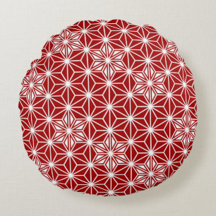 Coussins Ronds Motif japonais Asanoha - rouge foncé