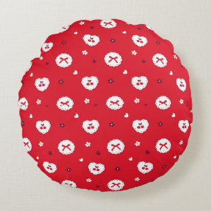 Coussins Ronds Motif Kawaii Cherries et Bows