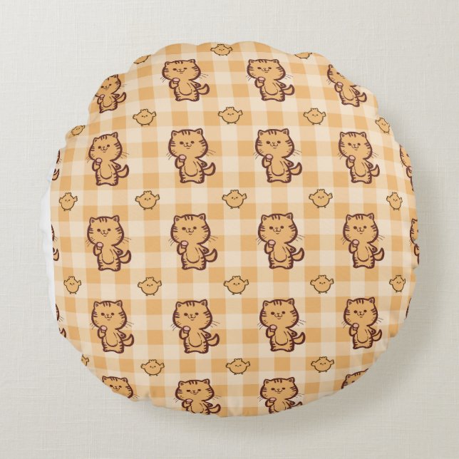Coussins Ronds Motif Kitty et Little poulet (Devant)