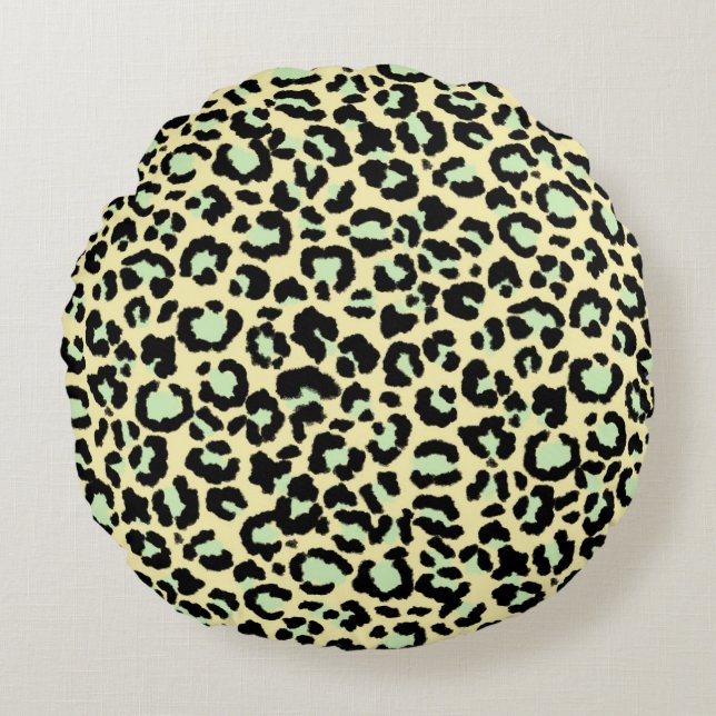 Coussins Ronds Motif léopard dans Mint Green sur avoine (Devant)