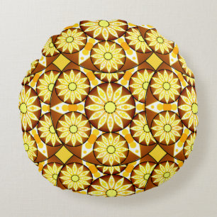 Coussins Ronds Motif mandala, nuances de brun et d'or