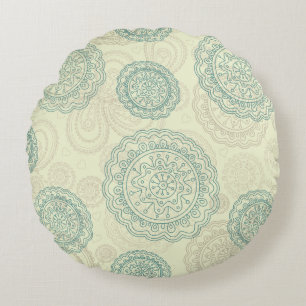 Coussins Ronds Motif mandala paisley vert menthe vintage