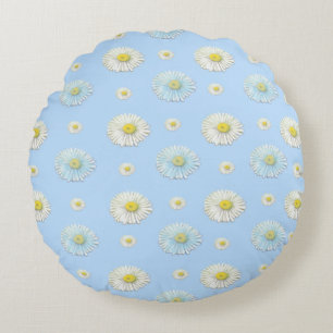 Coussins Ronds Motif marguerrier sur arrière - plan bleu clair