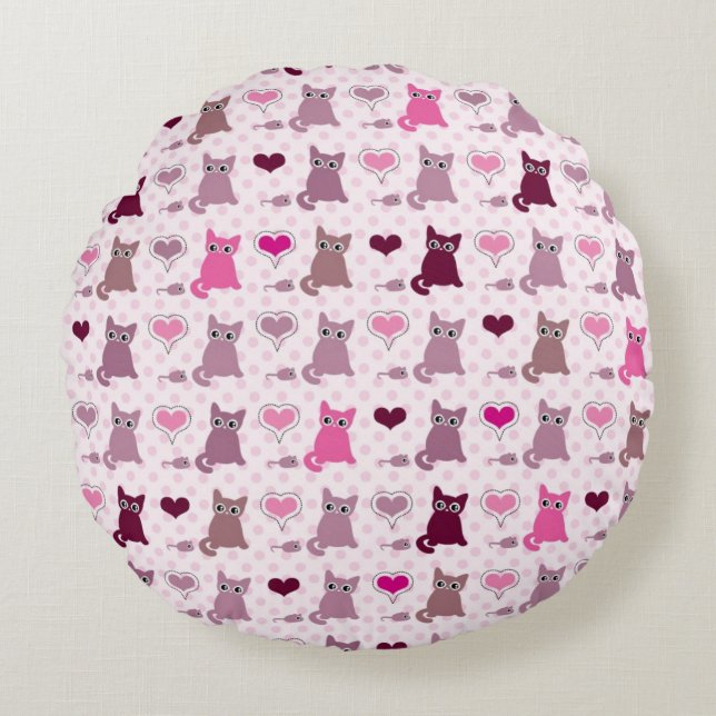 Coussins Ronds Motif mignon de filles de chaton (Devant)