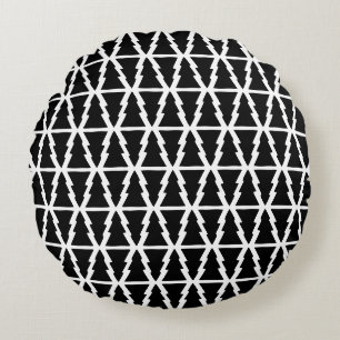 Coussins Ronds Motif minimaliste d'arbre de Noël noir et blanc
