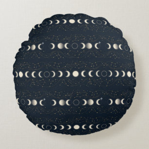 Coussins Ronds Motif minimaliste des phases lunaires avec des éto