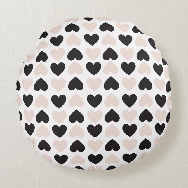 Coussins Ronds Motif moderne Blush Rose Black Love Hearts (Devant)