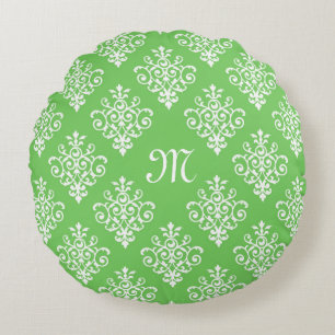 Coussins Ronds Motif moderne Monogramme vert brillant Damas