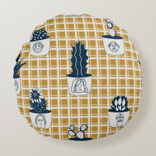 Coussins Ronds Motif moderne sans couture avec cactus en pot, mig