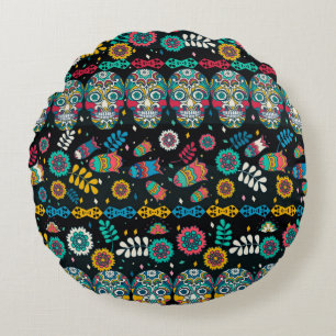 Coussins Ronds Motif multicolore sans soudure. Boho décoré