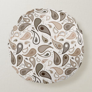 Coussins Ronds Motif Neutre Paisley 16 x 16 Oreiller à lancer ron