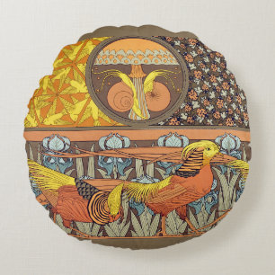 Coussins Ronds Motif oiseau de la nature Art nouveau français vin