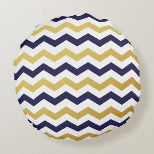 Coussins ronds Motif or et bleu Chevron