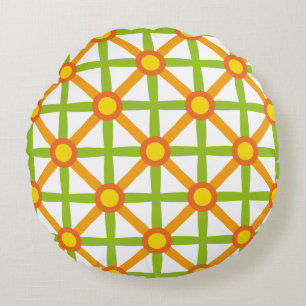 Coussins Ronds Motif orange vert et jaune inspiré des rétro