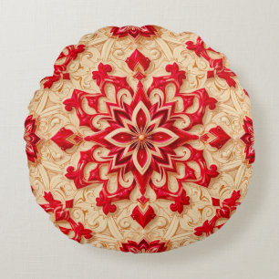 Coussins Ronds Motif ornemental élégant rouge et beige