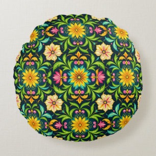 Coussins Ronds Motif ornemental floral aux couleurs vives