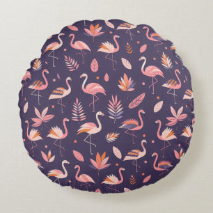 Coussins Ronds Motif Paradis Flamant Rose