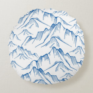 Coussins Ronds Motif paysager de montagne tiré à la main.
