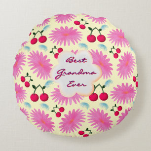 Coussins Ronds Motif personnalisé de cerisier floral rose vif