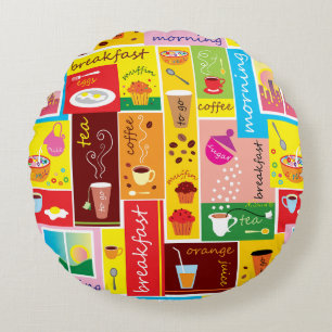 Coussins Ronds Motif petit déjeuner fantaisiste 