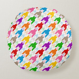 Coussins Ronds Motif pied-de-poule coloré blanc