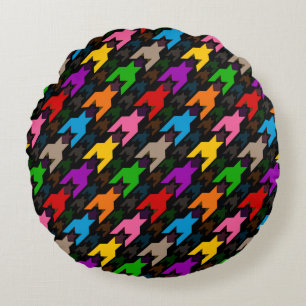 Coussins Ronds Motif pied-de-poule coloré noir