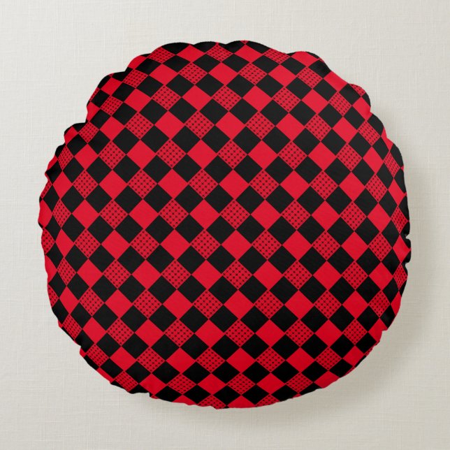 Coussins Ronds Motif plaid de buffle rouge et noir (Devant)