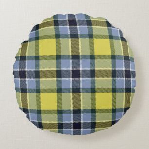Coussins Ronds Motif plat moderne bleu et jaune Tartan