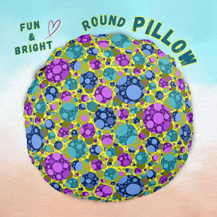 Coussins Ronds Motif pois en bleu rose Turquoise -