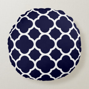 Coussins Ronds Motif quatrefeuilles bleu marine et blanc