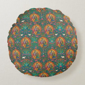 Coussins Ronds Motif Radhe Krishna