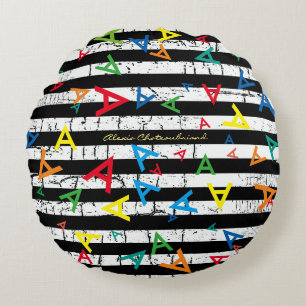 Coussins Ronds motif rayé des initiales - style personnalisé