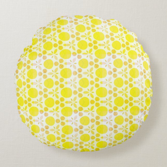 Coussins Ronds Motif rétro jaune citron (Devant)