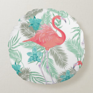 Coussins Ronds Motif romantique sans couture avec oiseau flamant