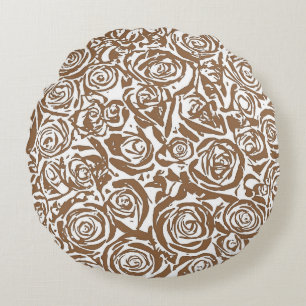 Coussins Ronds Motif Rose Abstrait moderne, Taupe Tan et Blanc