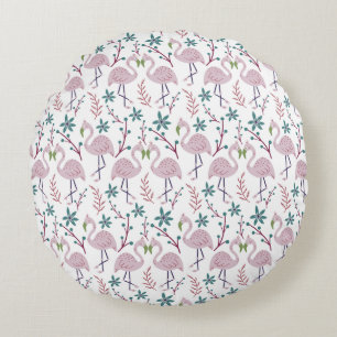 Coussins Ronds Motif rose flamingo sans couture sur arrière - pla