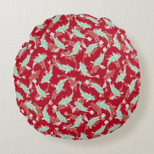 Coussins Ronds Motif rouge et vert - Koi Fish