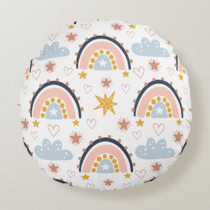 Coussins Ronds Motif sans couture arc-en-ciel et floral bohème fa
