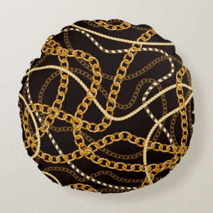 Coussins Ronds Motif sans couture avec chaînes dorées. 