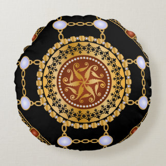 Coussins Ronds Motif sans couture avec chaînes en or de pierre pr
