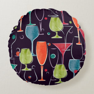 Coussins Ronds Motif sans couture avec cocktail coloré d'aquarell