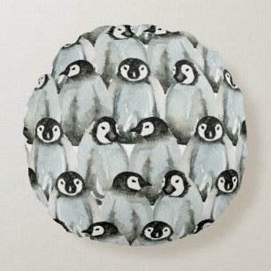 Coussins Ronds Motif sans couture avec d'adorables pingouins.
