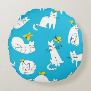 Coussins Ronds Motif sans couture avec des chats drôles jouant av