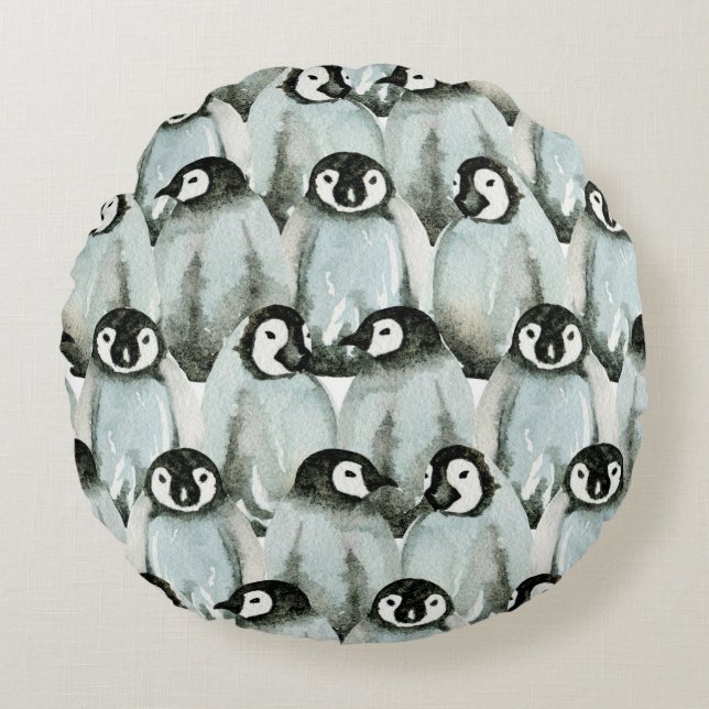 Coussins Ronds Motif sans couture avec des pingouins mignons (Devant)